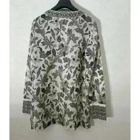 TORY BURCH Embellished Botanical Print Tunic Size 2 Floral Green Tan - Picture 7 of 9